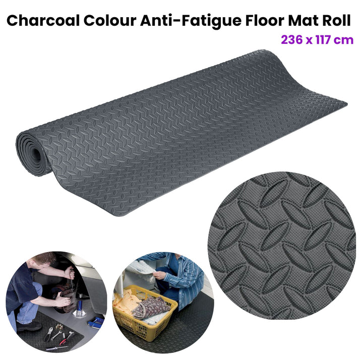 Tool Masters Charcoal Colour Anti-Fatigue Grip Mat Roll 236 x 117 cm