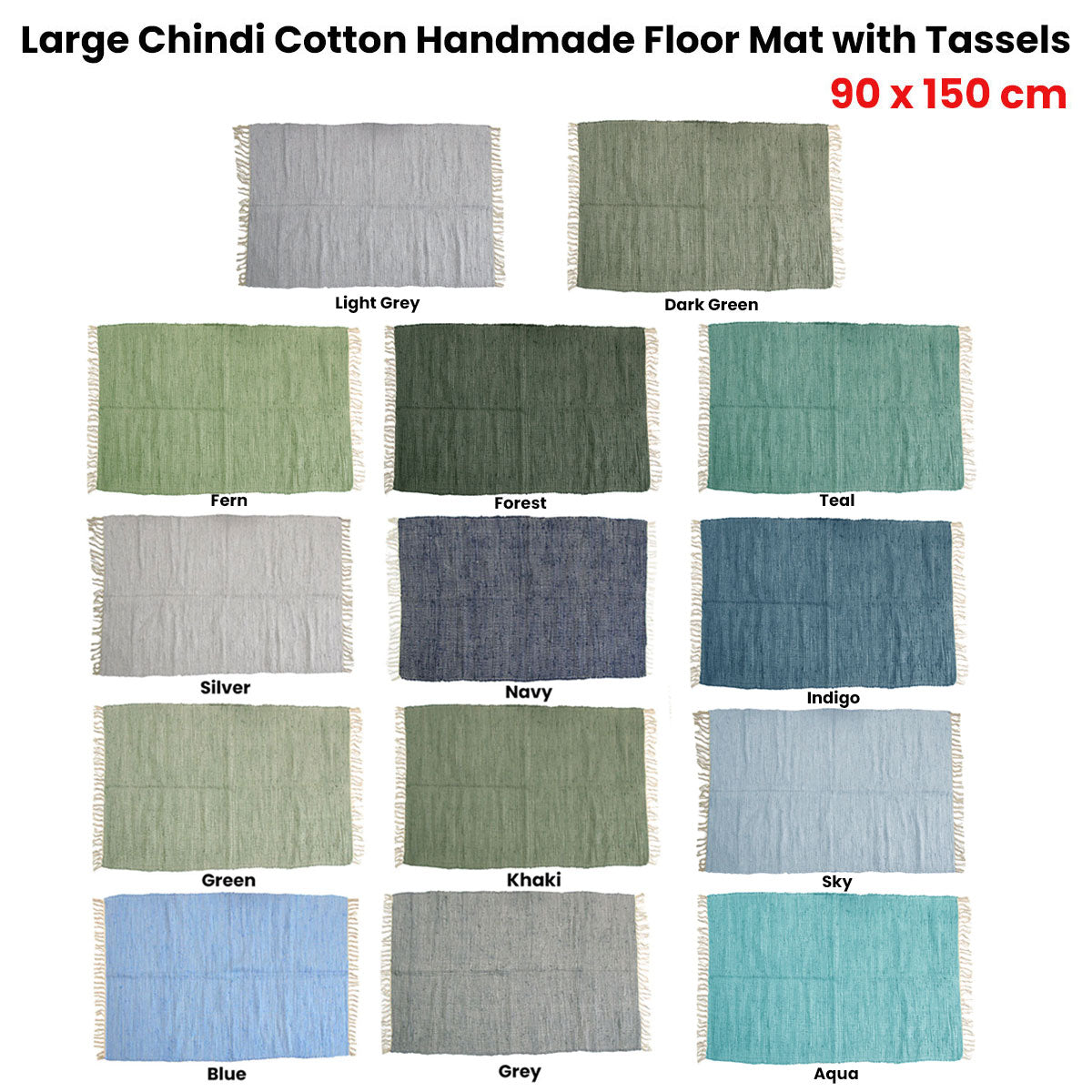 Large Chindi Cotton Handmade Floor Mat with Tassels 90 x 150 cm Aqua