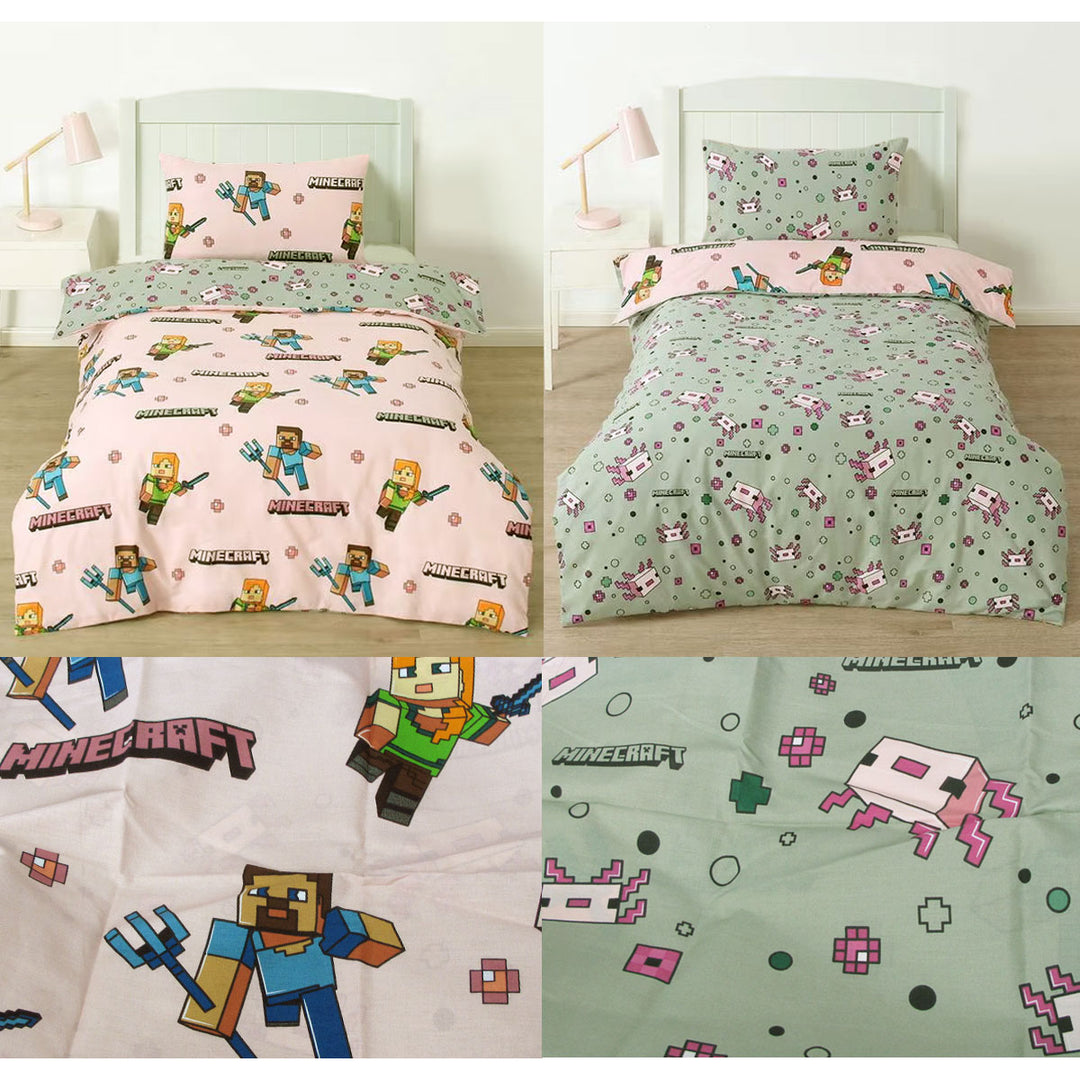 MOJANG Minecraft Reversible Cotton Boys Girls Quilt Cover Set Single