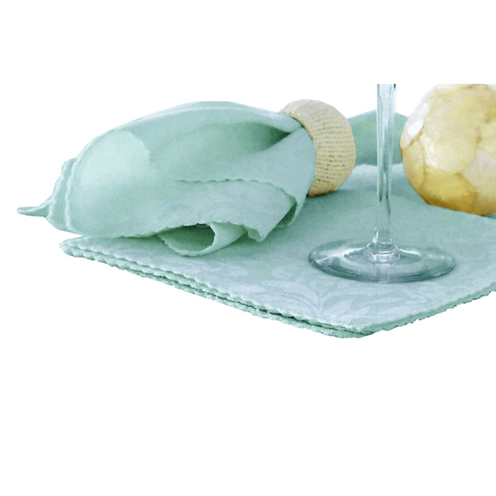 Set of 6 Damask Embossed Polyester Cotton Napkins Light Turquoise 40 x 40cm