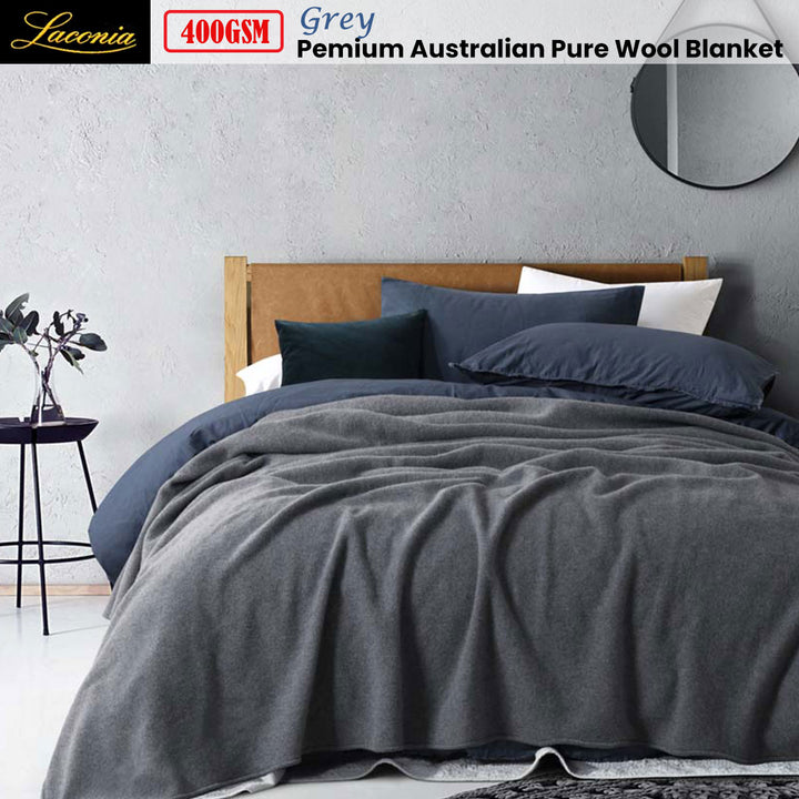 Laconia 400GSM Premium Australian Pure Wool Blanket Grey Super King