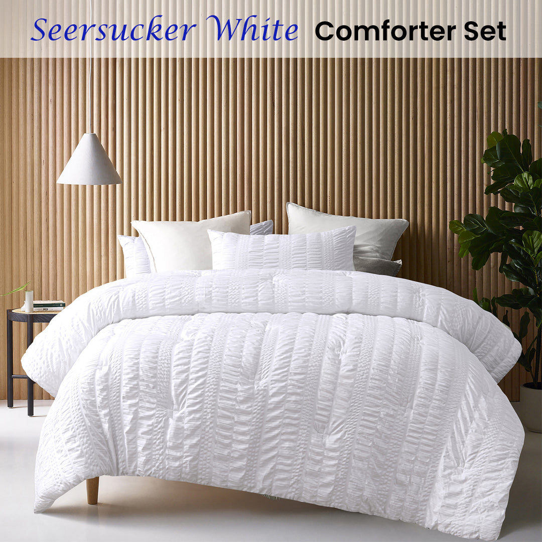 Accessorize Seersucker White 3 Piece Polyester Comforter Set King