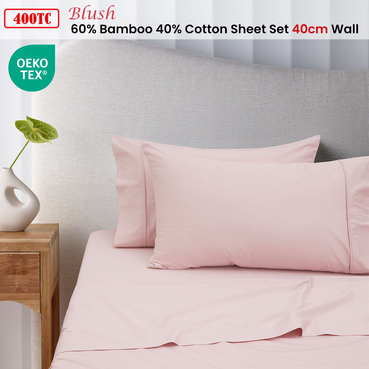 Accessorize 400TC Blush Bamboo Cotton Sheet Set 40cm Wall Double