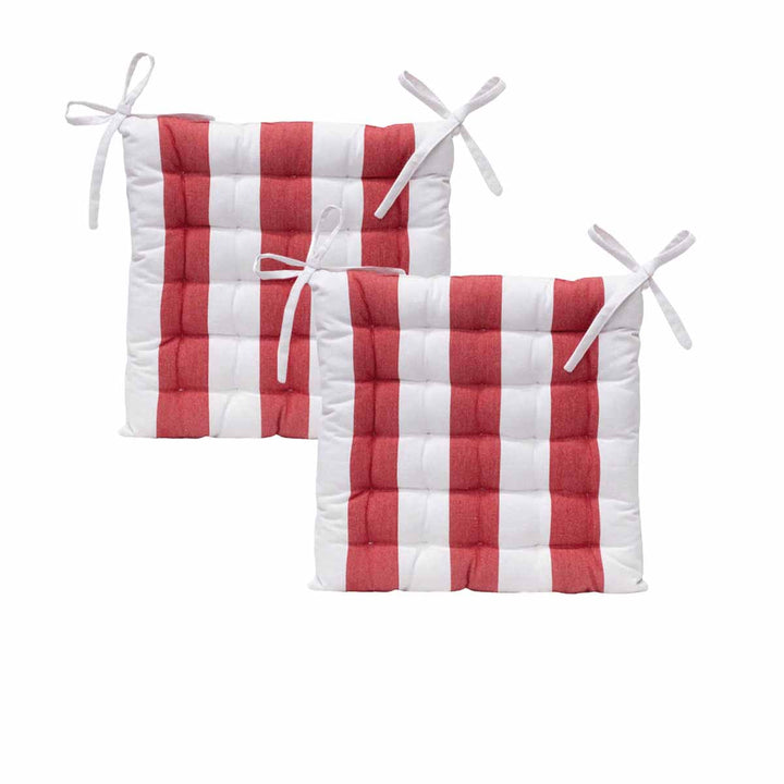 J Elliot Home Set of 2 Outdoor 100% Cotton Chair Pads 40 x 40 cm Striped Red