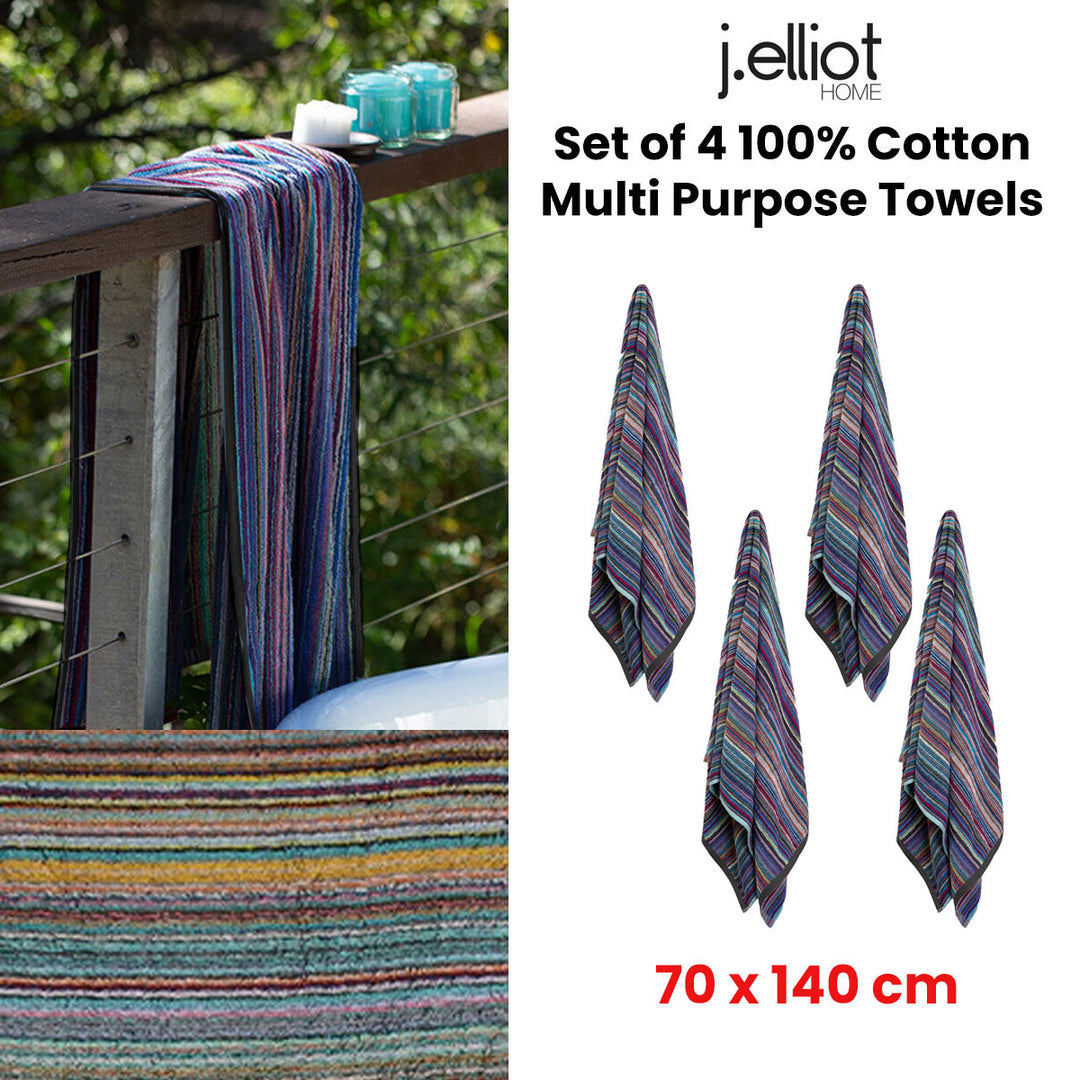 J Elliot Home Set of 4 100% Cotton Multi Purpose Towels 70 x 140 cm