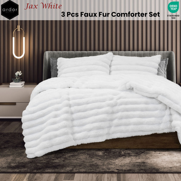 Ardor Jax White 3 Pcs Faux Fur Comforter Set Queen/King