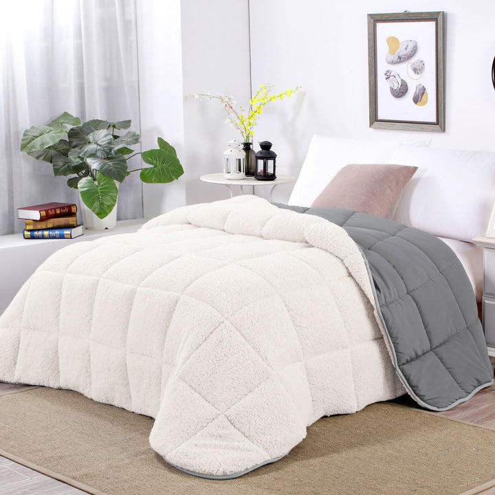 Shangri La Sleet Sherpa Fleece Reversible 3 Pcs Comforter Set Double