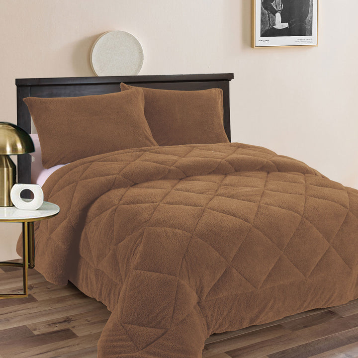 Ramesses Teddy Fleece 3 Pcs Comforter Set Camel Queen