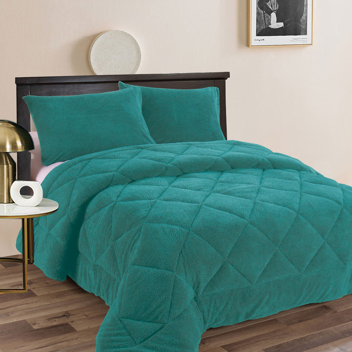 Ramesses Teddy Fleece 3 Pcs Comforter Set Teal Queen