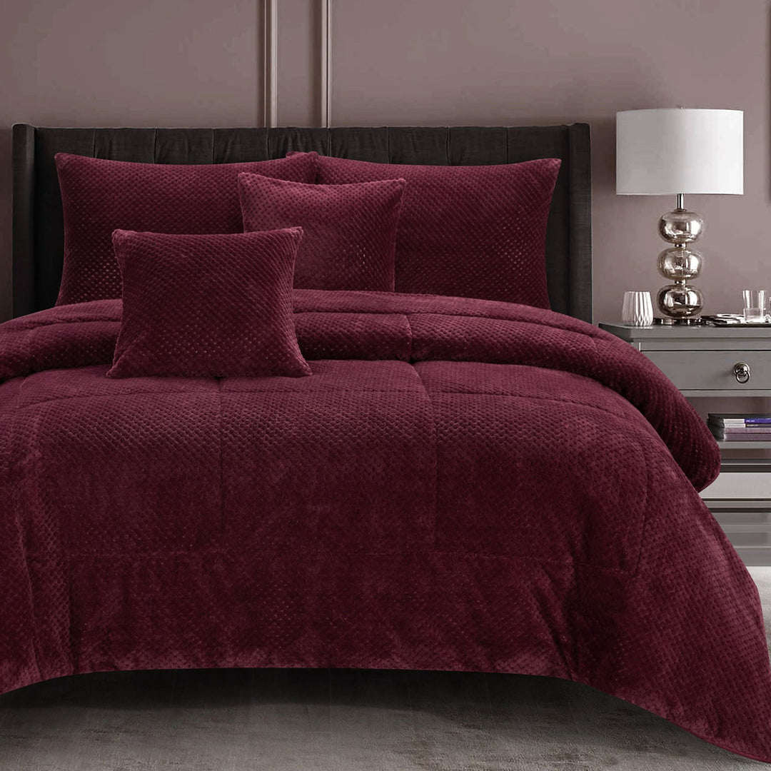 Ramesses Waffle Fleece Burgundy 3 Pcs Comforter Set Double