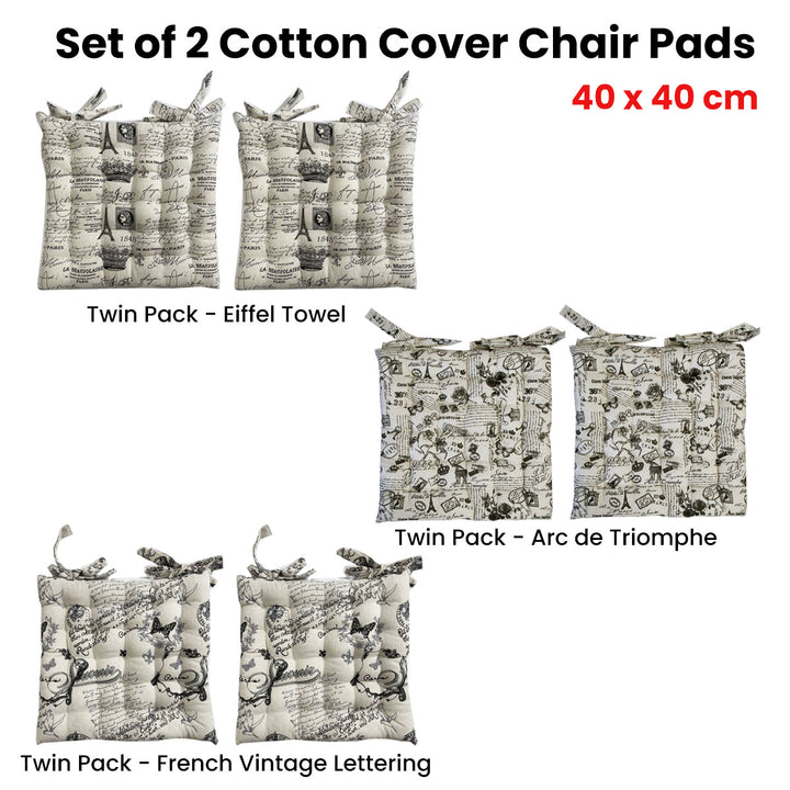 Set of 2 Cotton Cover Chair Pads 40 x 40 cm Eiffel Tower