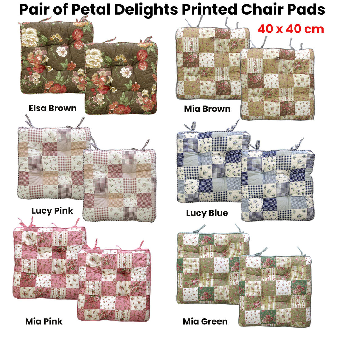 Lylac Homewares Petal Delights Set of 2 Cotton Chair Pads Elsa Brown