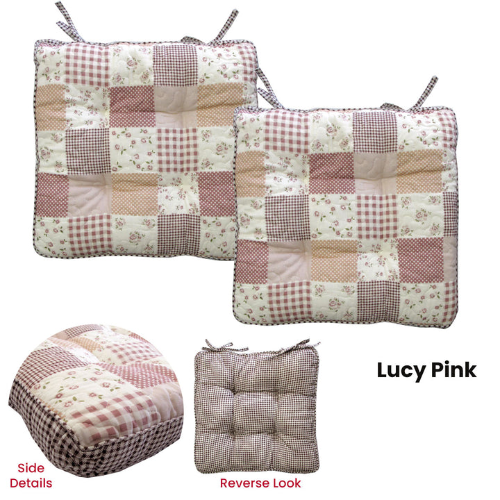 Lylac Homewares Petal Delights Set of 2 Cotton Chair Pads Lucy Pink