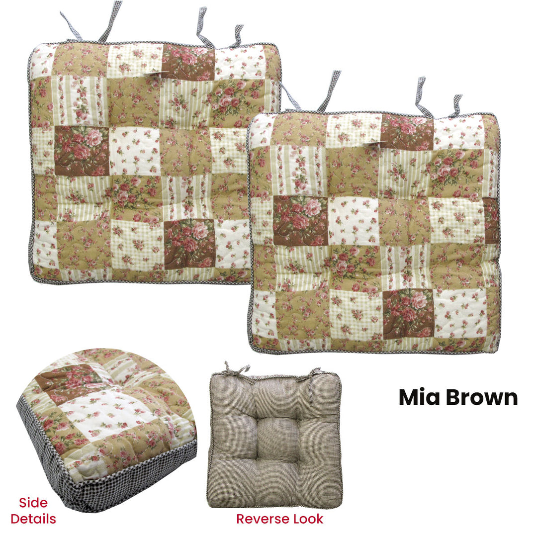 Lylac Homewares Petal Delights Set of 2 Cotton Chair Pads Mia Brown