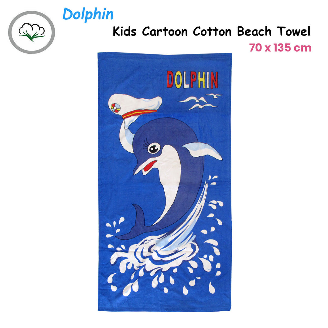 Bloomington Dolphin Kids Cartoon Printed Cotton Beach Towel 70 x 140 cm