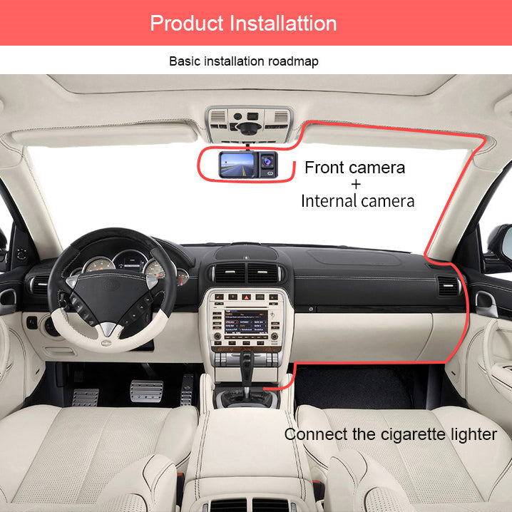 Front and Rear Triple Lens Dash Cam 1080P HD Three-Lens Driving Recorder Reversing Visual Recording