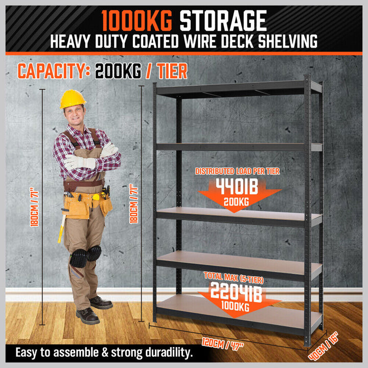 5-Tier Garage Shelving Warehouse Rack 1.8M x 1.2M Racking Storage shelves 1000Kg