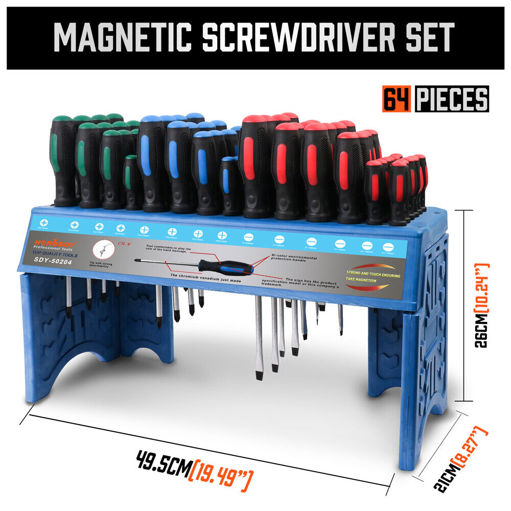 64-Piece Screwdriver Set with Stand Wall Mount Magnetic Tips Precision Kit Au