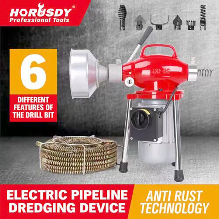 400W Drain Cleaner Electric Eel Rigid Plumbing Sewerage Pipe Machine 6 Cutters