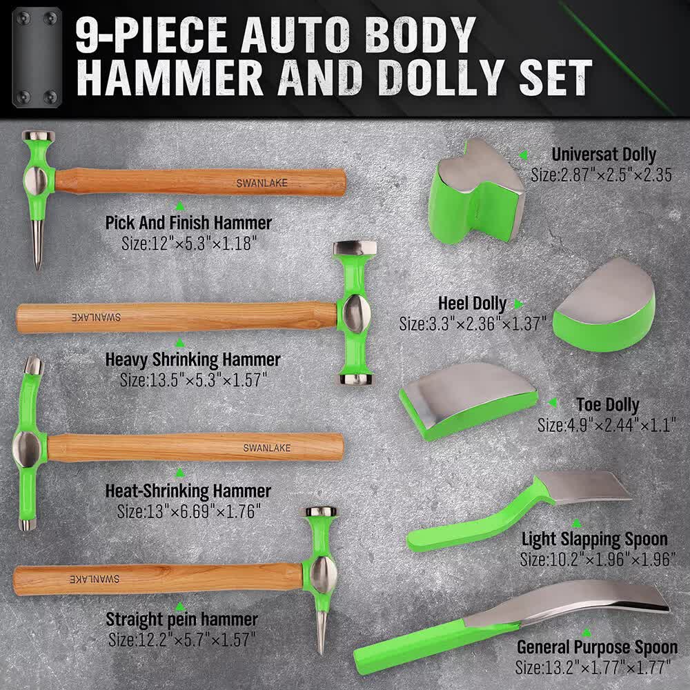 9-Piece Garden Tools Auto Body Hammer Dolly Set Car Body Dent Repair Tool Case