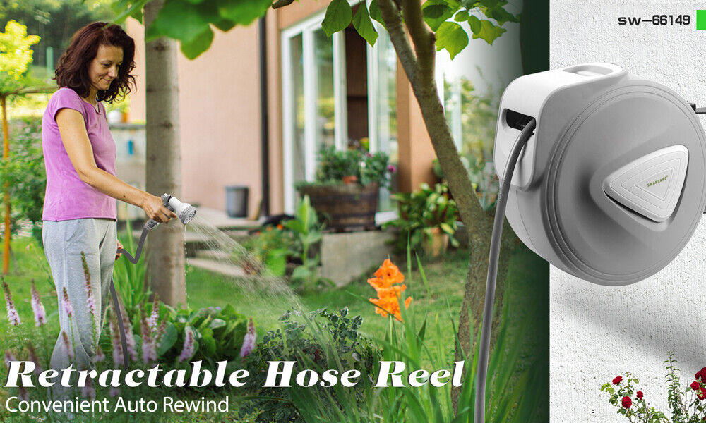 10M Retractable Garden Air Hose Reel Storage Auto Rewind Wall Mounted Grey AU