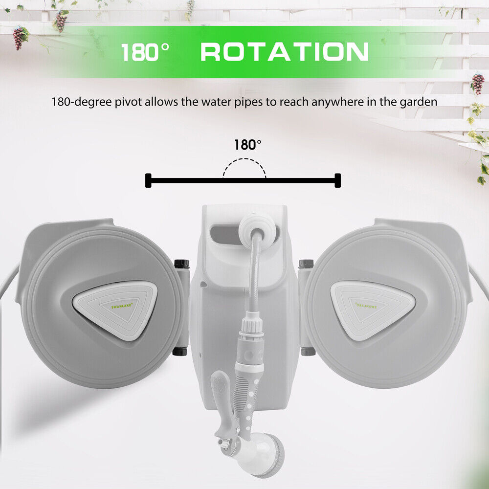 10M Retractable Garden Air Hose Reel Storage Auto Rewind Wall Mounted Grey AU