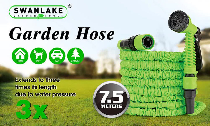 25FT Water Garden Hose Flexible Expandable Pipe Car Wash W/ Spray Nozzle Gun