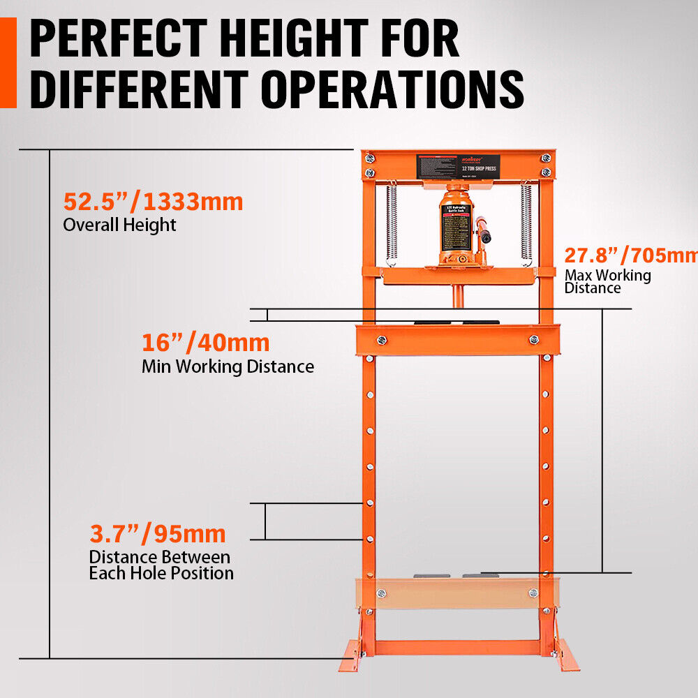 HORUSDY 12T Hydraulic Shop Press Bending H-Frame Benchtop Jack Stand Heavy Duty