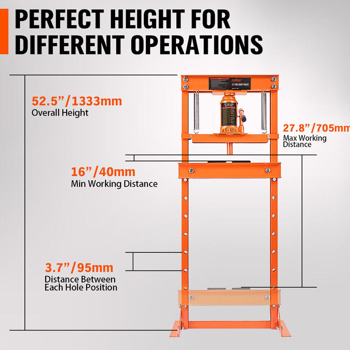 HORUSDY 12T Hydraulic Shop Press Bending H-Frame Benchtop Jack Stand Heavy Duty