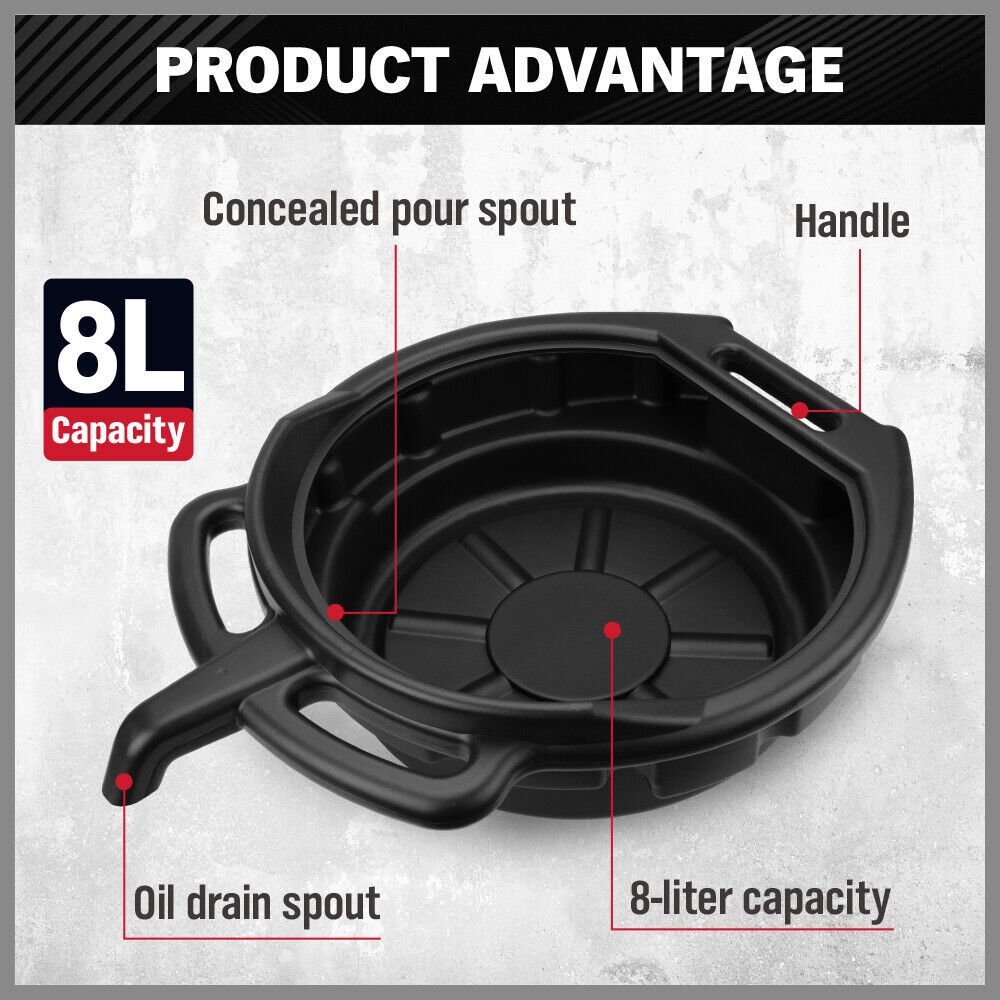 SEDY 8L Oil Change Pan Drain Tray Portable Dish Coolant Recovery Pan Black