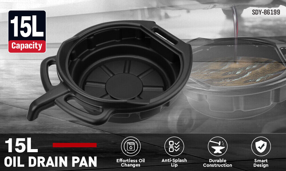 SEDY 15L Oil Change Pan Drain Tray Portable Dish Coolant Recovery Pan Black