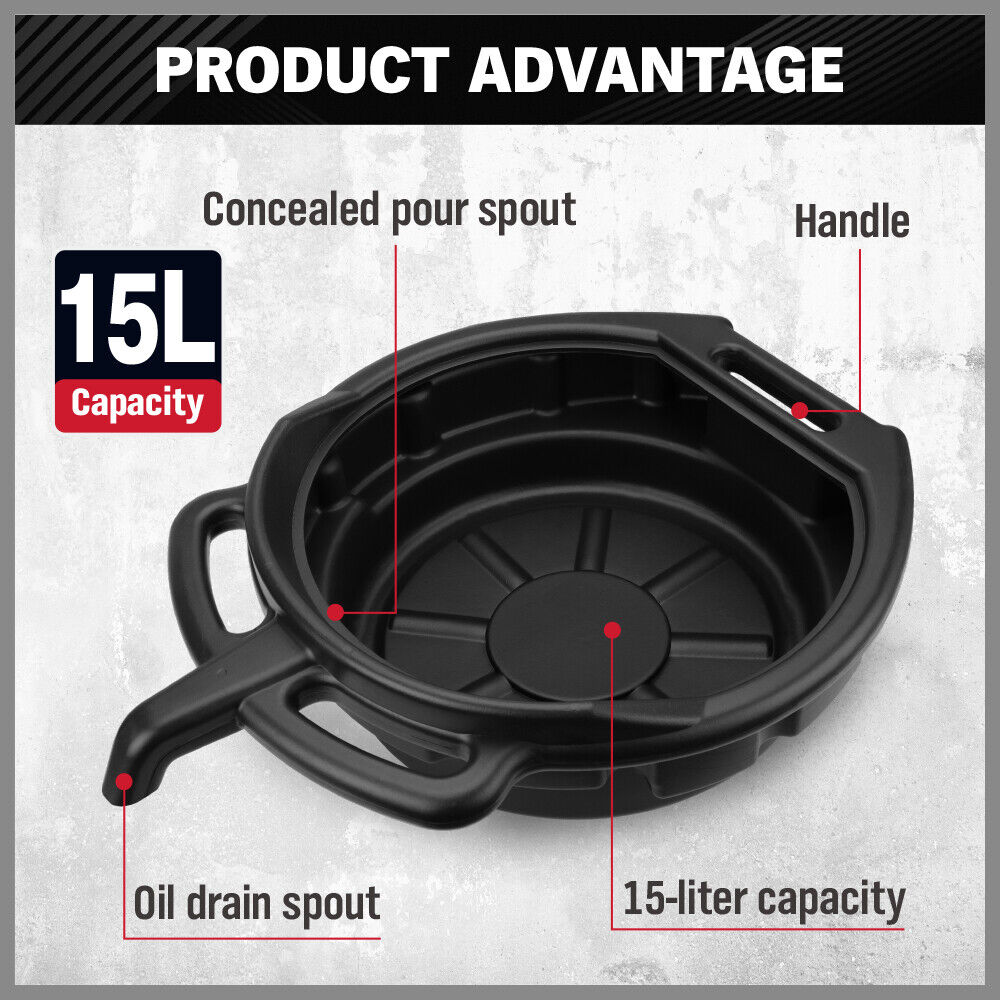 SEDY 15L Oil Change Pan Drain Tray Portable Dish Coolant Recovery Pan Black