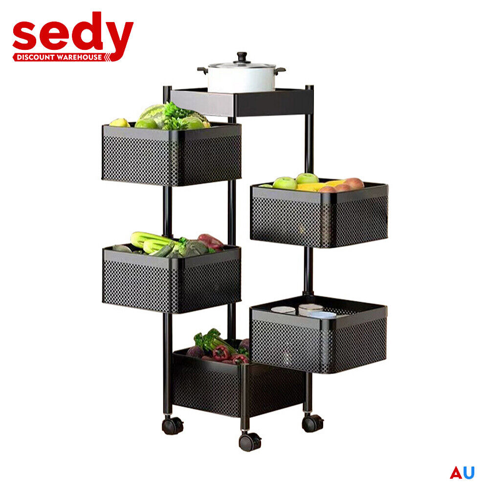 Removable Kitchen Trolley Cart Vegetable Storage Organiser Holder Rotating Rack