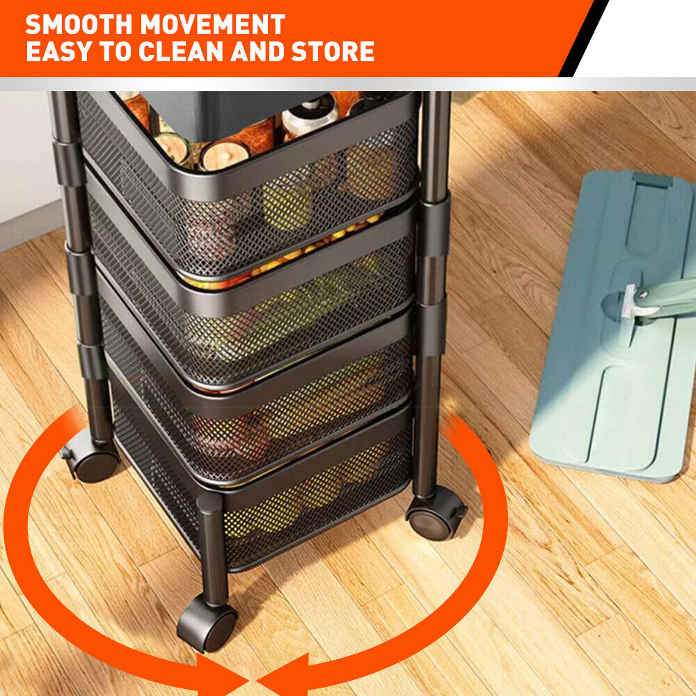 Removable Kitchen Trolley Cart Vegetable Storage Organiser Holder Rotating Rack