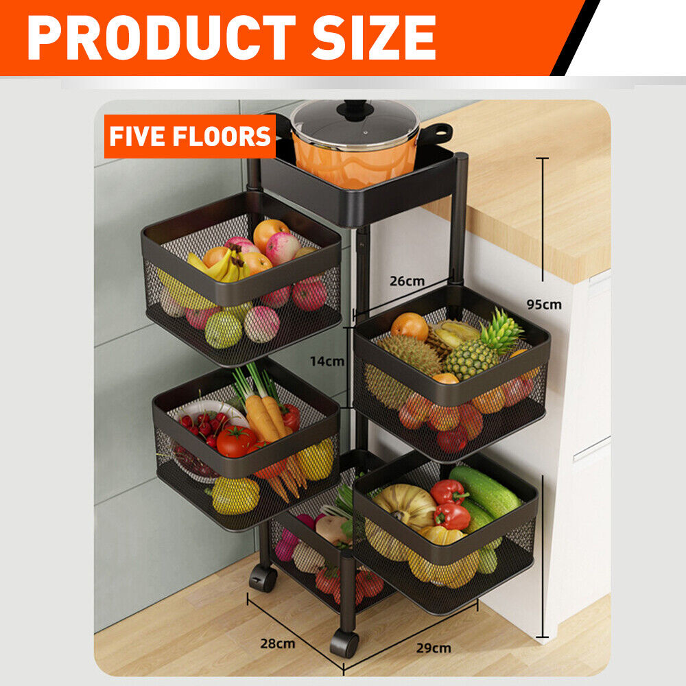 Removable Kitchen Trolley Cart Vegetable Storage Organiser Holder Rotating Rack