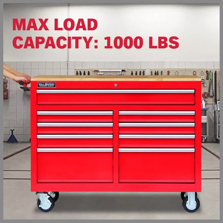 9 Drawers Tool Box Chest Cabinet Trolley Box Garage Storage Toolbox Red 1000lbs