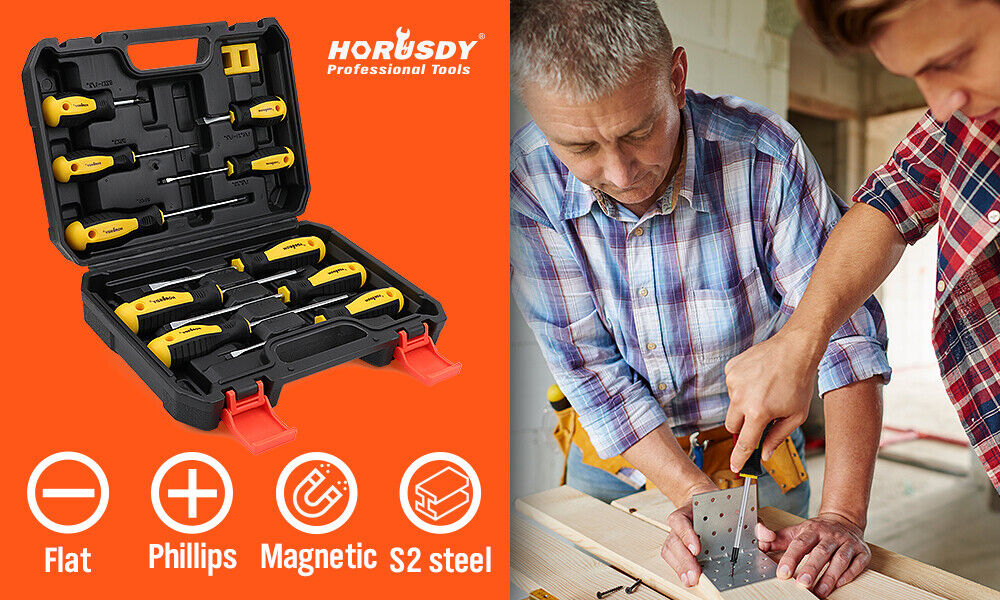 11-Pieces Magnetic Screwdriver Set with Case Magnetizer Demagnetizer Flat Head