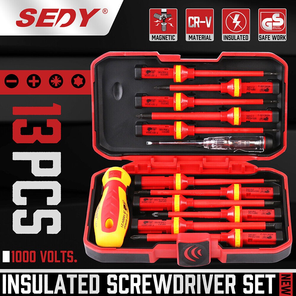 SEDY 13Pcs 1000V Magnetic Insulated Electrician Screwdriver Set VDE Certified