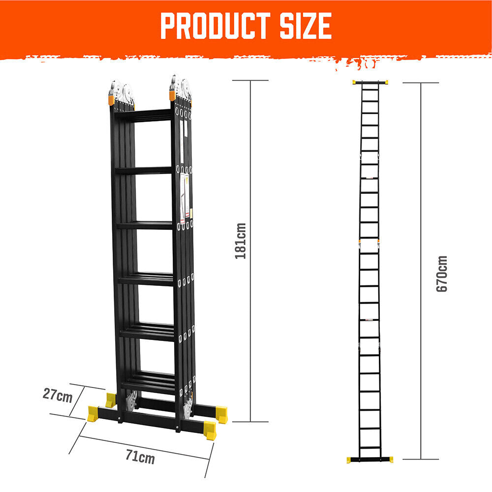 HORUSDY 6.7M Aluminium Folding Step Ladder Extension Multi-Purpose Ladders 150KG