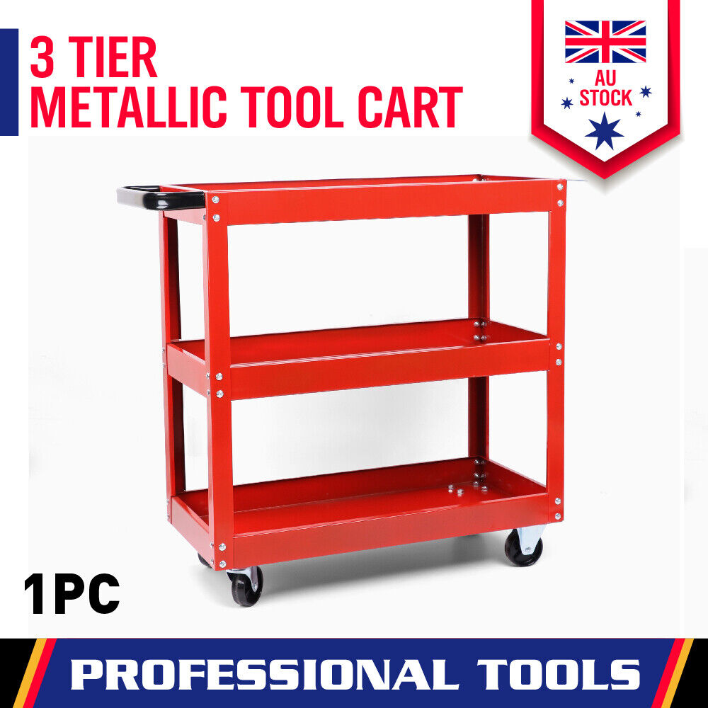 Tool Trolley 3-Tier Workshop Cart Rolling Steel Parts Storage Handyman 150KG Red