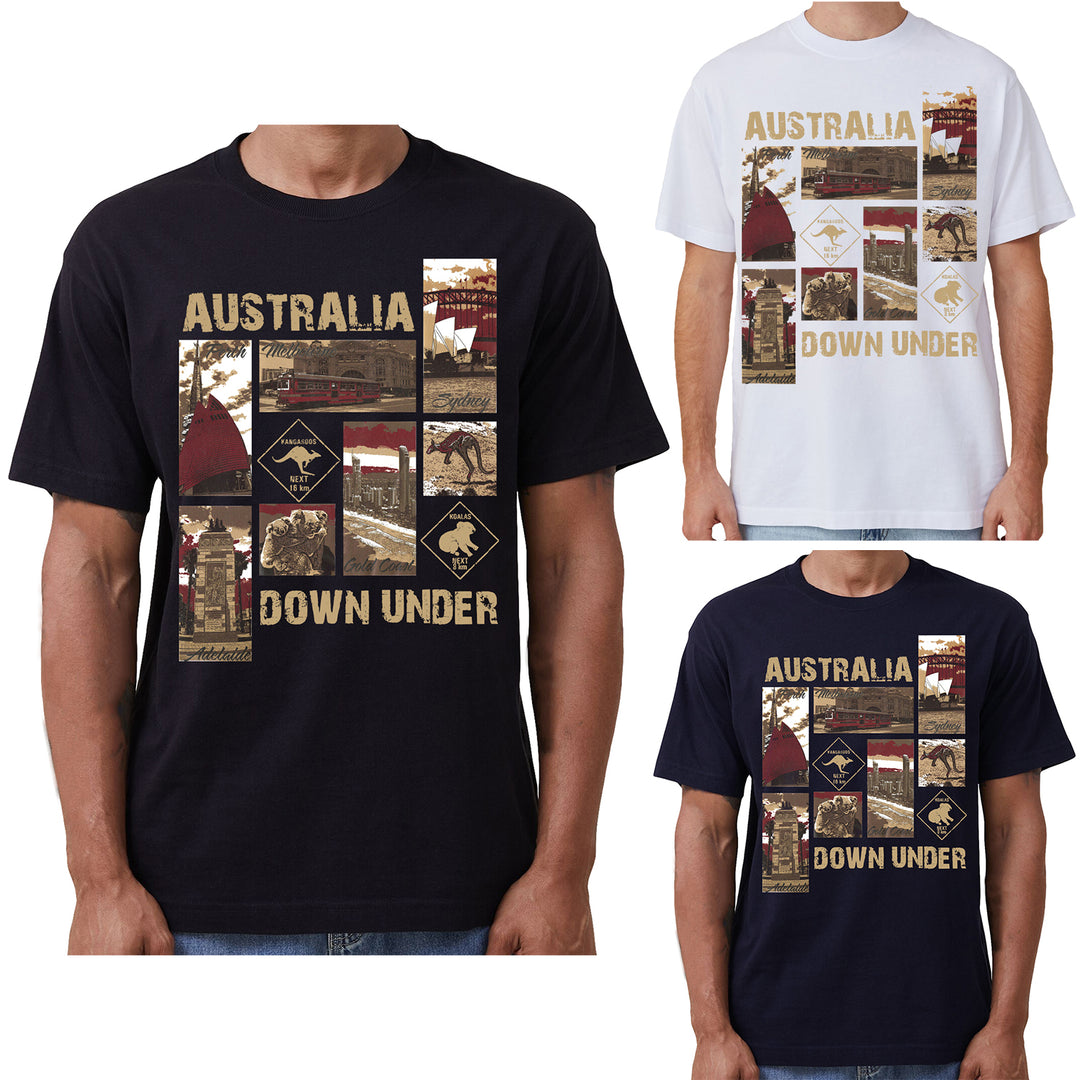 100% Cotton Australia Down Under Souvenir T-Shirt Unisex Adult Iconic Tee Top, Black, S