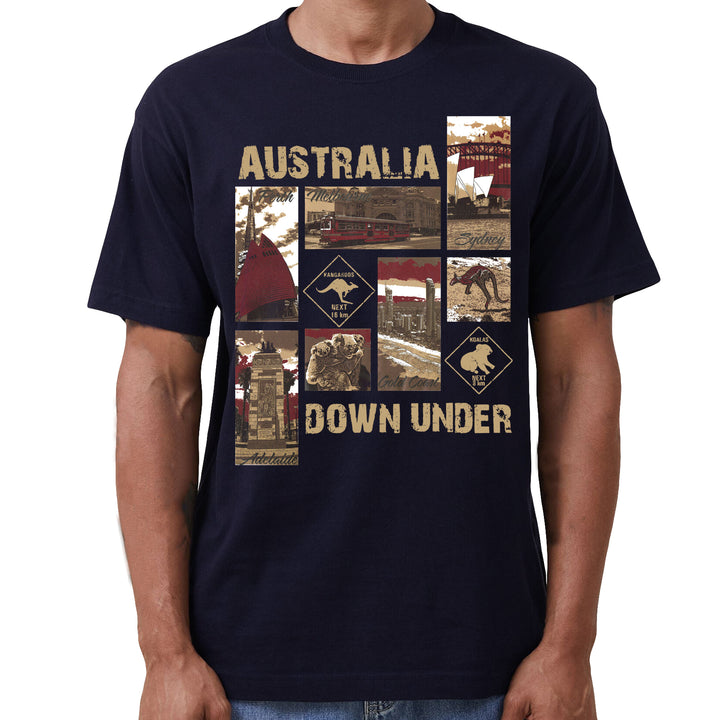 100% Cotton Australia Down Under Souvenir T-Shirt Unisex Adult Iconic Tee Top, Navy, L