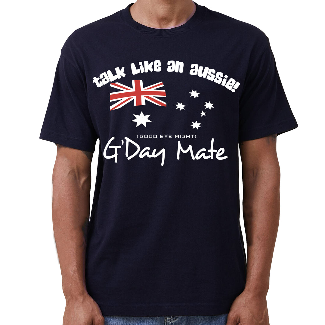 100% Cotton Australian Day Flag T-Shirt Aussie G'Day Mate Navy Souvenir Tee Top, Navy, S