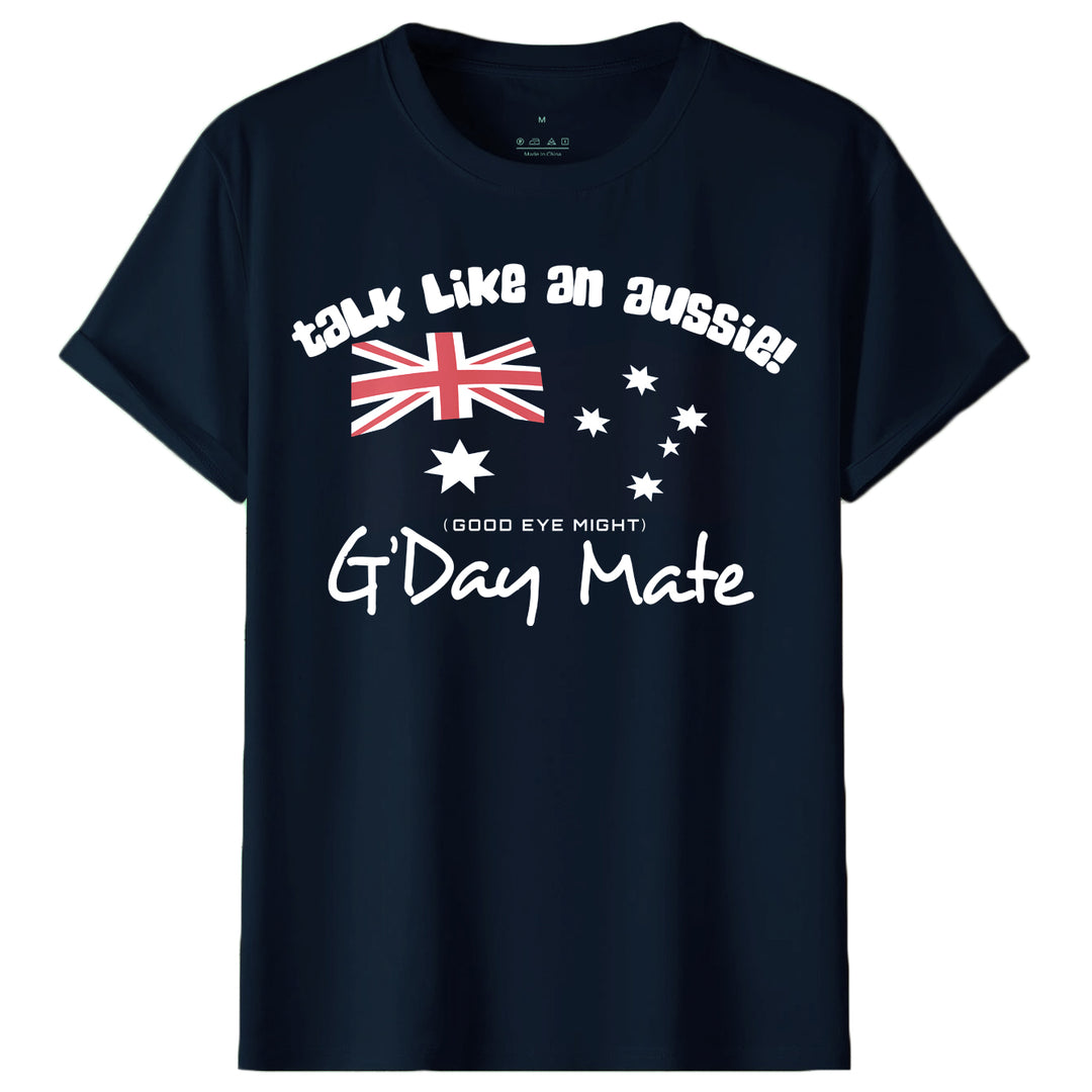 100% Cotton Australian Day Flag T-Shirt Aussie G'Day Mate Navy Souvenir Tee Top, Navy, S