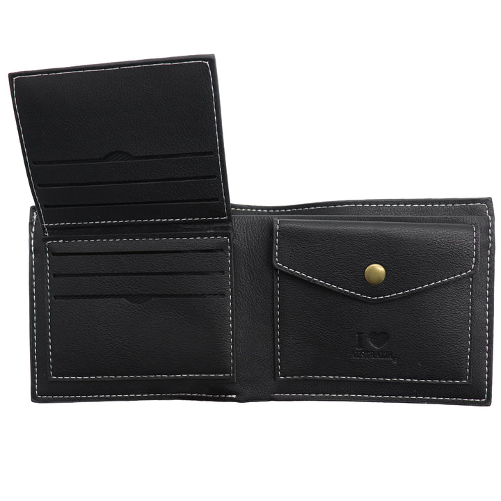 Mens Wallet Australian Kangaroo Leather Bifold Souvenir Gift Coin Card Holder, Black Kangaroo