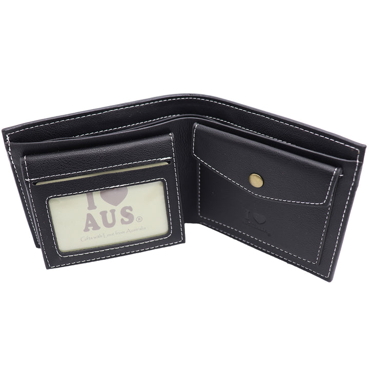 Mens Wallet Australian Kangaroo Leather Bifold Souvenir Gift Coin Card Holder, Black Kangaroo