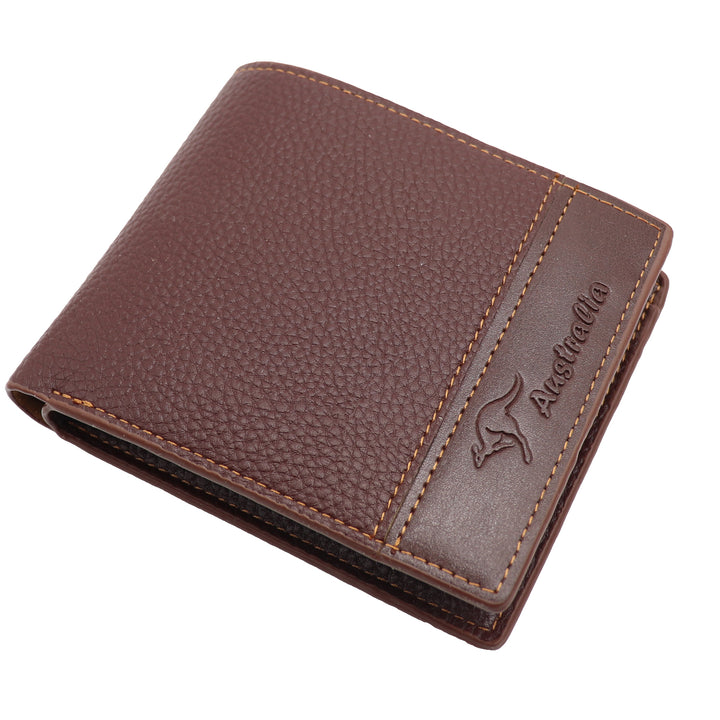 Mens Wallet Australian Kangaroo Leather Bifold Souvenir Gift Coin Card Holder, Brown Textured