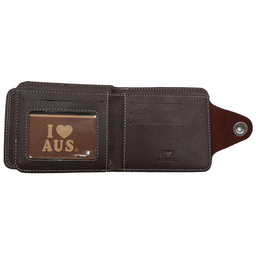 Mens Wallet Australian Kangaroo Leather Bifold Souvenir Gift Coin Card Holder, Dark Brown Snap