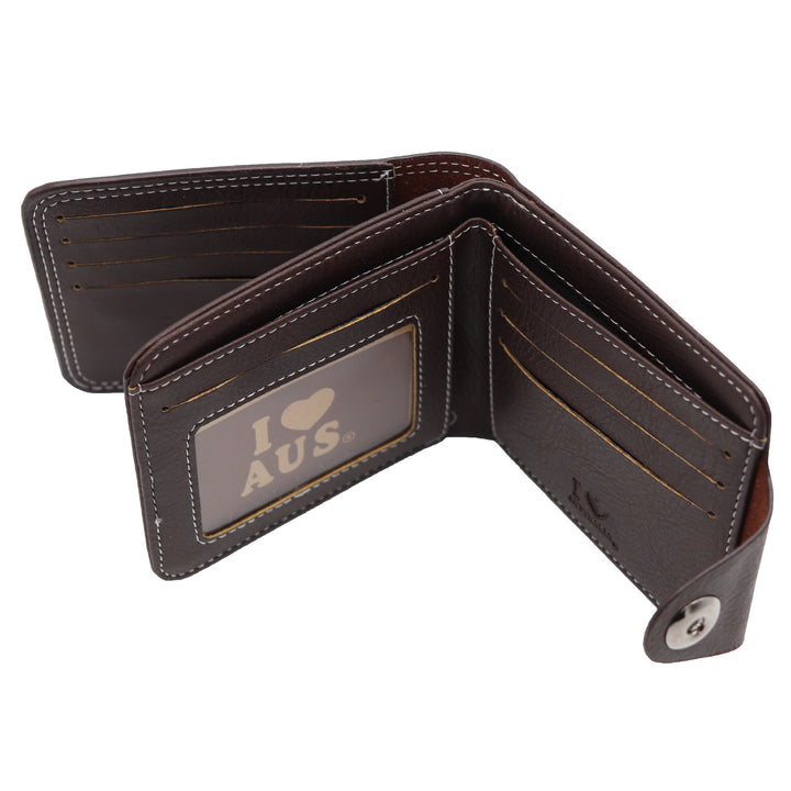 Mens Wallet Australian Kangaroo Leather Bifold Souvenir Gift Coin Card Holder, Dark Brown Snap