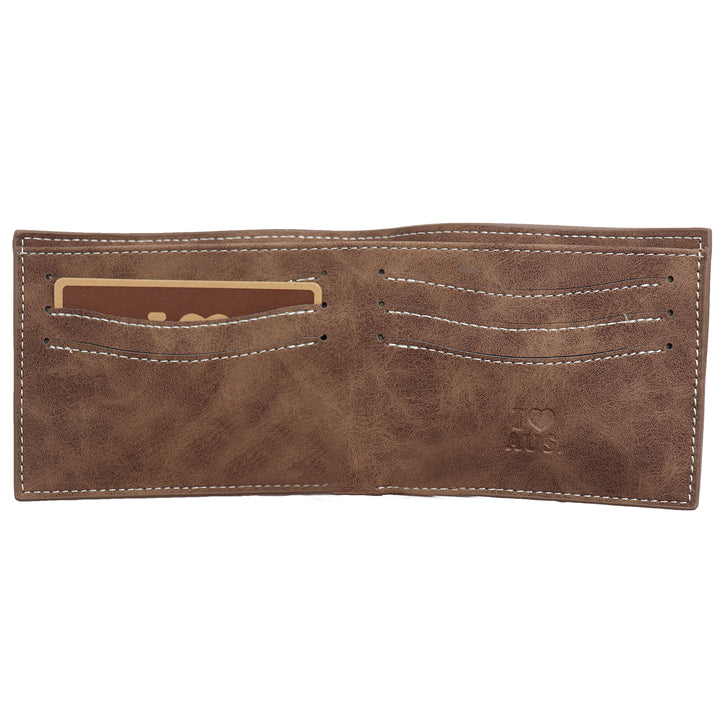 Mens Wallet Australian Kangaroo Leather Bifold Souvenir Gift Coin Card Holder, Rustic Brown Plain